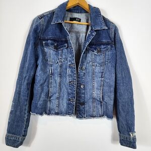 Kut From The Kloth Kara Denim Jacket Blue Raw Hem Casual Women's Medium